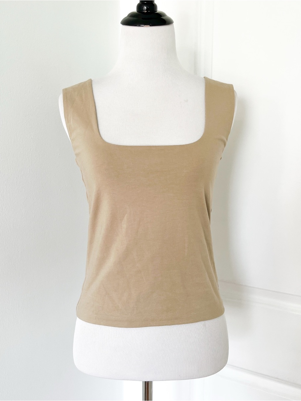 Vince Prima Cotton Square Neck Tank Top in Tan - Small